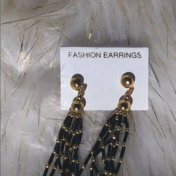 FASHION EARRINGS Gold, Black Dangle Studded - Picture 4 of 4